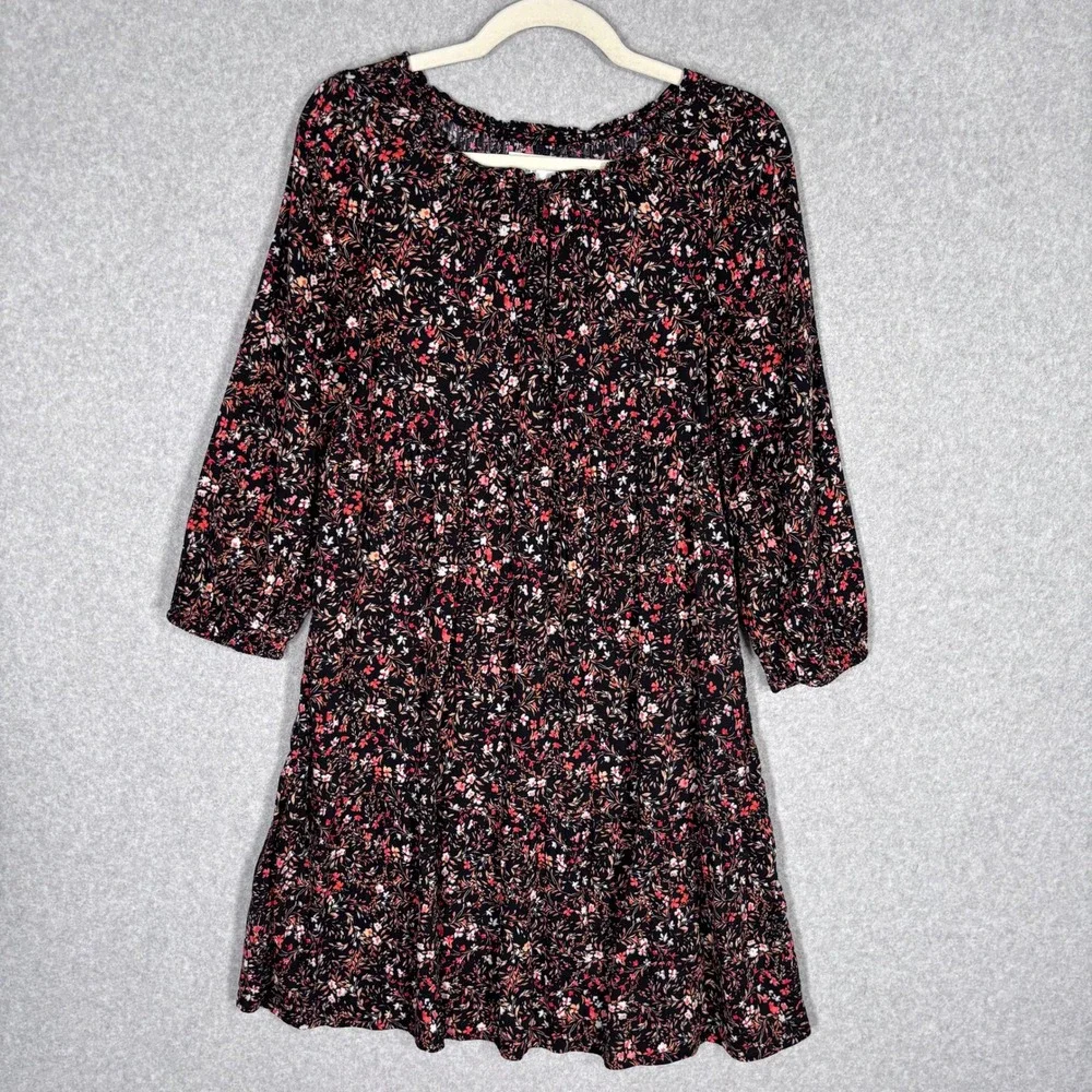 Old Navy Girls Babydoll‎ Peasant Dress XL Black Floral Tiered Cottage Western